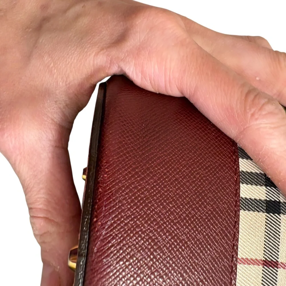 Burberry vintage classic nova check and burgundy leather tote bag - Picture 15 of 16